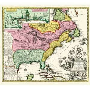  MAP OF THE EASTERN UNITED STATES BY MATTHEW SEUTTERI 1734 