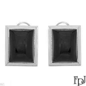 FPJ 14K White Gold 24.3 CTW Onyx and Ladies Earrings. Length 24 mm 