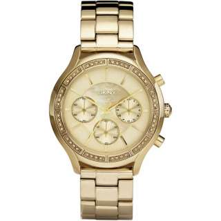 NEW DKNY NY8252 Mother of Pearl Dial Chronograph Gold Tone Ladies Wat 