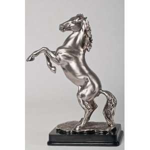   Pewter And Silver Horse On Two Legs Figurine Statue