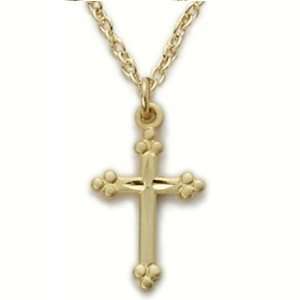 24K Gold Over Sterling Silver 5/8 Engraved Women Cross Necklace with 