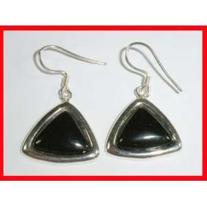  Black Onyx Dangle Earrings Solid Sterling Silver #1123 