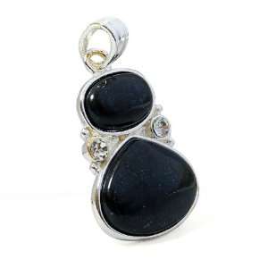 Cute Black Jasper Gemstone Silver like Jewelry Pendant  