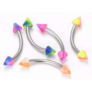 16G 2 TONE GLOW A+B+A ACRYLIC BENT BARBELL WITH CONES Mix My Colors 7 