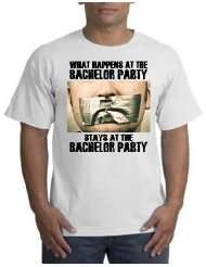WHAT HAPPENS AT THE BACHELOR PARTY FUNNY TEE SHIRT