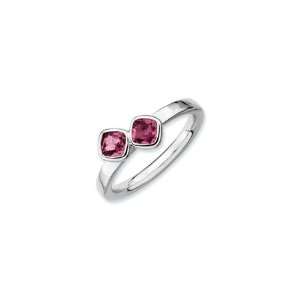   SS Stackable Double Cushion Cut Pink Tourmaline Ring, Size 6 Jewelry