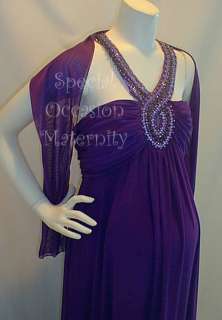 New Long Cleo Purple Beaded Maternity Dress LARGE Maxi Bridal Formal 