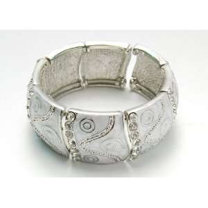   White Enamel Paint Swirl Design Fashion Stretch Bracelet Jewelry