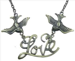 Bird with Love Sparrow Bronze Charm Pendant Necklace  