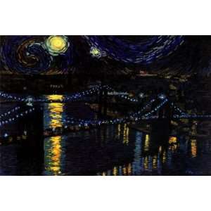  Starry Night over the Brooklyn Bridge Places Poster Print 
