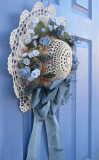 Spring Bonnet Front Door Floral Wreath Easter Holiday Decoration 