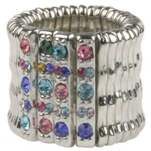 Sillver Columns with Cz Stones Stretch Bling Ring Jewelry