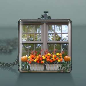 Thanksgiving Window Pumpkin Glass Necklace Pendant 410  