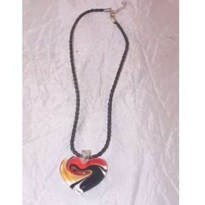 Blown Glass Red, Yellow, and Black Heart Necklace