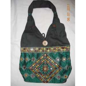   Green Mirrors Boho Cotton Handbag Indian Shoulder Bags