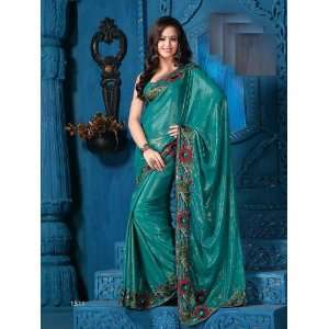Designer Bollywood Style Shimmer Saree with Embroidery & Sequins Work 