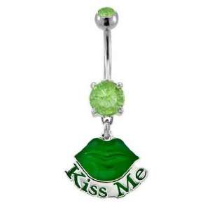  Green Kiss Me Lips Saint Patricks day? Dangle Belly navel 