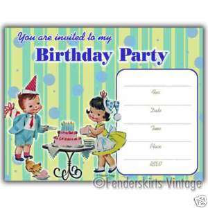 Vintage Kids Retro Stripe Birthday Party Invitations  