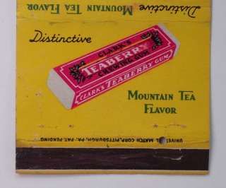 1930s? Wide Matchbook Clarks Teaberry Chewing Gum MB  