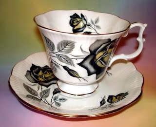 Elegant Black Roses Royal Albert Tea Cup and Saucer Set  