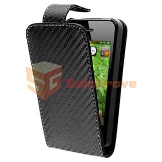 Black Carbon Fiber Leather CASE+Car Charger+PRIVACY FILTER for iPhone 
