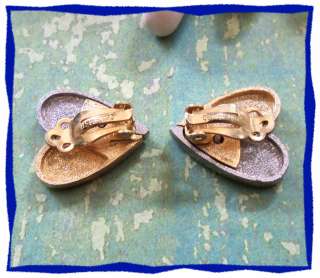 Vintage LES BERNARD Gold Silver Heart Clip Earrings  