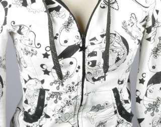 HEATHERETTE Black White Bohemian Mermaid Hoodie Zip Jacket XS Cute 