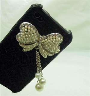 PG4 Bling Shiny Faux Pearl Bow Black Case Cover Etui for iPhone 4 4s 