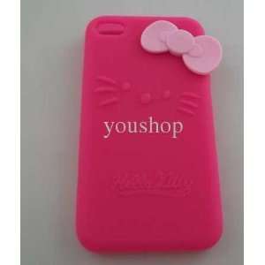   Silicone iPhone 4 Case Dark Pink with Light Pink Bow 