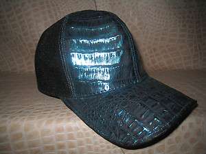 New Black/teal Exotic Crocodile Ostrich Skin Ball Cap Hat Adjustable 
