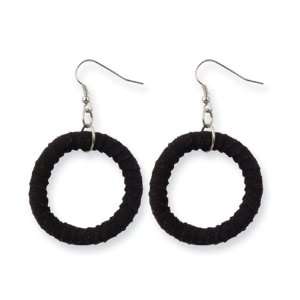    Black Faux Suede Rattan Circle Dangle Fashion Earrings Jewelry