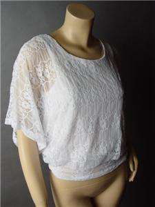 WHITE Lace Romantic Vtg y Victorian Blouson Top Shirt M  