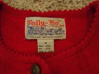 Vtg Tally Ho Womens M Red Wool Cardigan Sweater  
