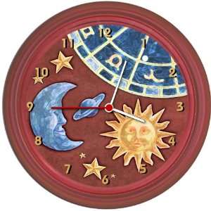  Red Celestial Sun Moon Stars Wall Clock