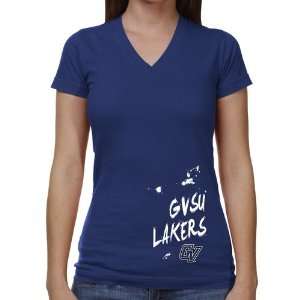 Grand Valley State Lakers Ladies Paint Strokes V Neck T Shirt   Royal 