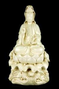 BLANC DE CHINE KWAN YIN STATUE Lotus Throne Porcelain  
