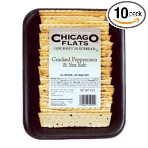 Chicago Flats Cracked Pepper Sea Salt Flatbread, 8 Ounce (Pack of 10 