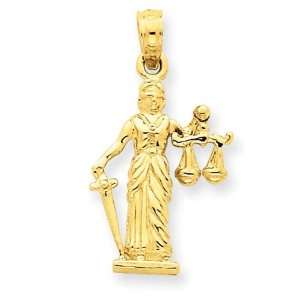  Lady Of Justice Moveable Scales Pendant in 14k Yellow Gold 