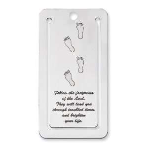   Sterling Silver Footprints Bookmark with red tassel
