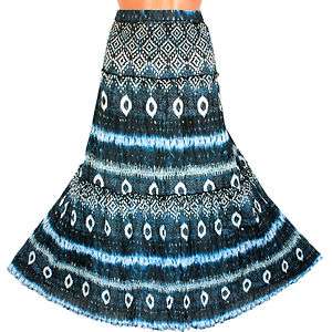 Womens Boho Plus Size Full Length Long Maxi Skirt 2X 3X Blue White 