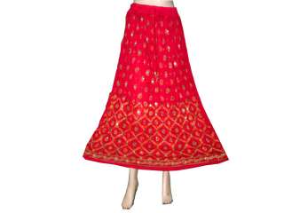 Hippie Boho Designer Gypsy Pink Skirt Gold Floral Print Women Long 