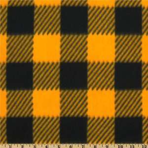  60 Wide Fleece Sports Plaid Black/Gold Fabric By The 