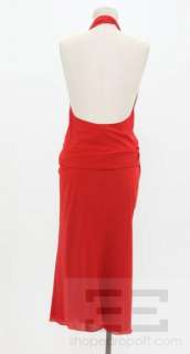 Donna Karan Signature Red Silk Gathered Halter Dress  