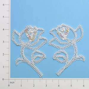  Bridal Pearl Rose Lace Applique Pack of 2 