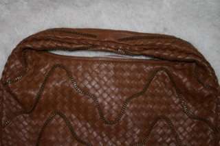 BOTTEGA VENETA Brown Woven Soft Leather Chain Hobo Bag  