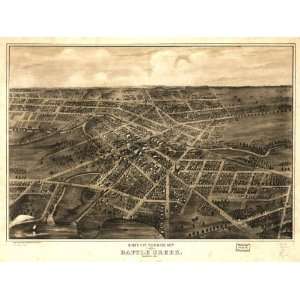  Historic Panoramic Map Birds eye view of the city of Battle Creek 