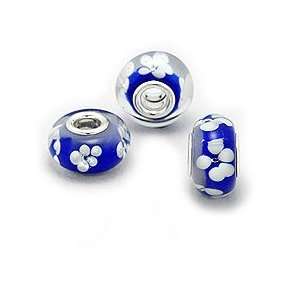 Cheneya Glass Bead in Royal Blue with White Flowers   Compatible with 