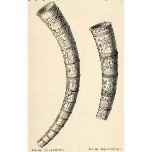   Germany Sleswig AD 1639 Gold Horns Trumpets Symbols   Original Woodcut