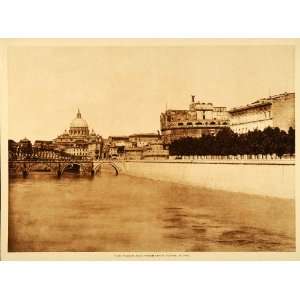 1913 Intaglio Print Rome Tiber River Mausoleum Hadrian Castel Sant 