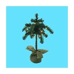   Lit Mini Decorative Christmas Palm Tree In Burlap Sack   Clear Lights